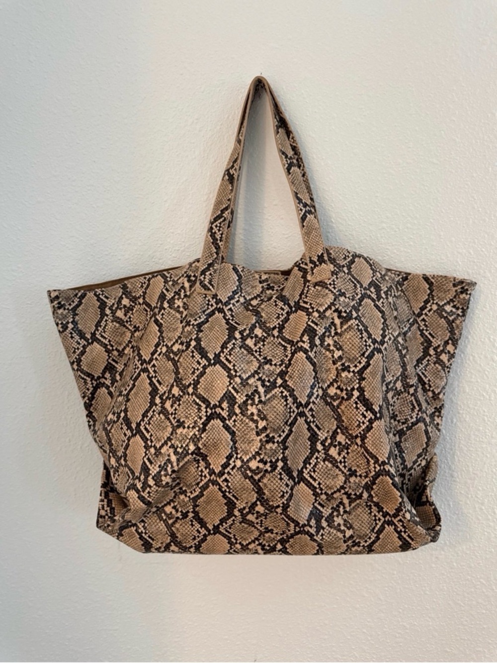 Aqua-Snake-Print Tote Bag in Beige and Black